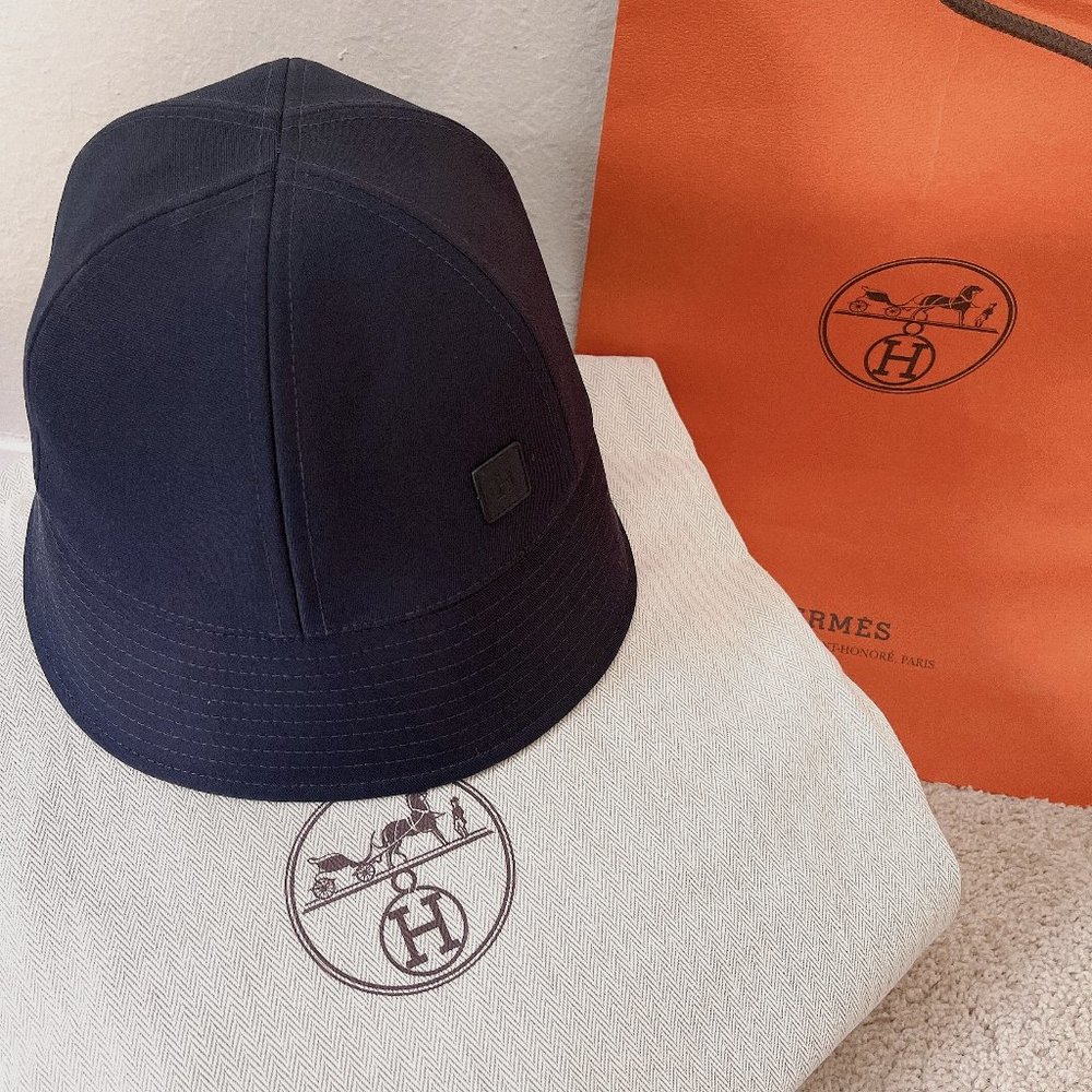 HERMES Cotton Devon Bucket Hat 59 Marine